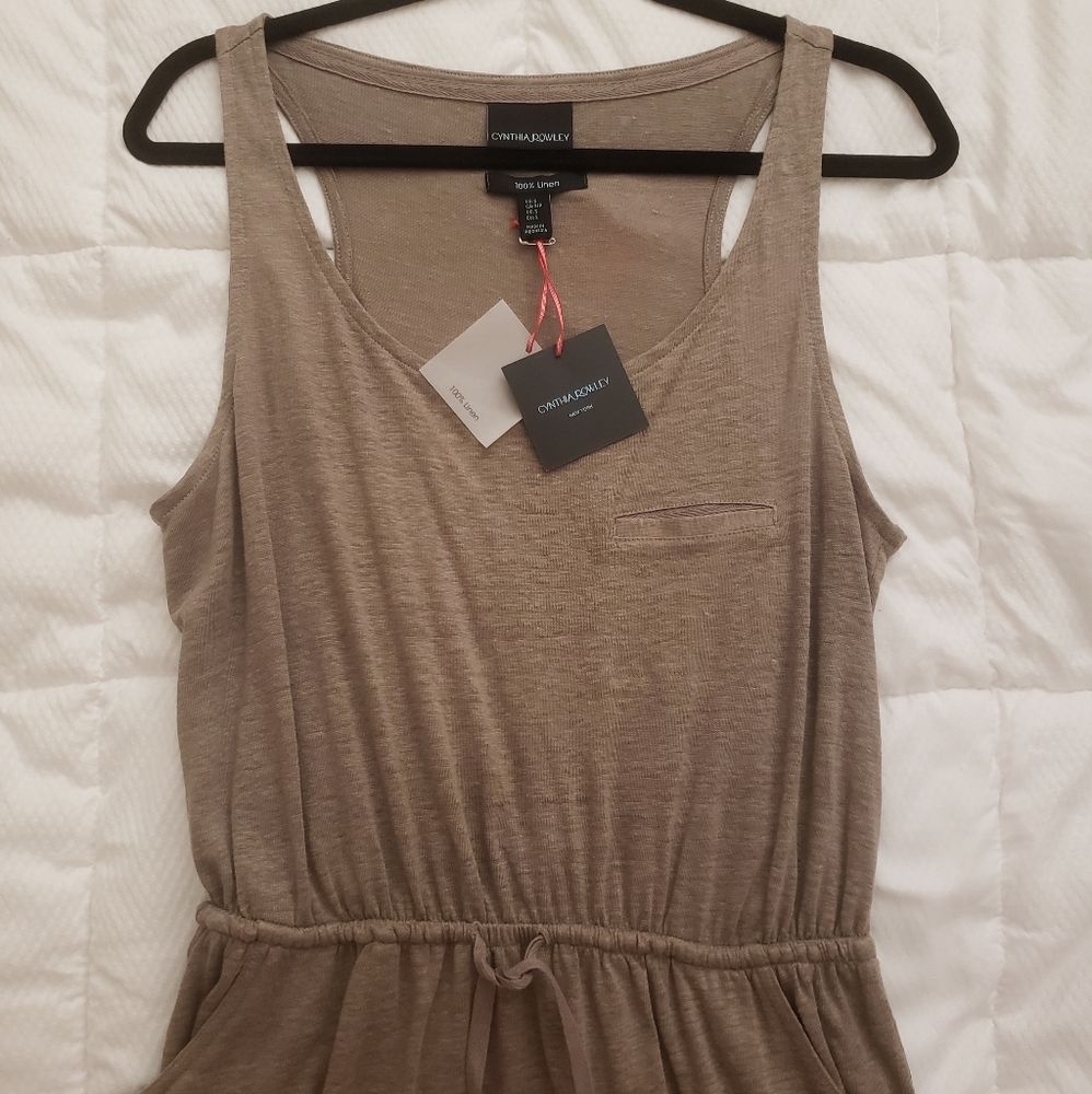 CYNTHIA ROWLEY Racerback drawstring Linen dress